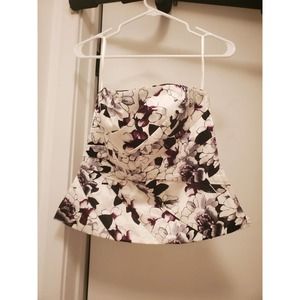 White House Black Market Womens Bustier Top Floral Strapless Zip Slit Lined 6